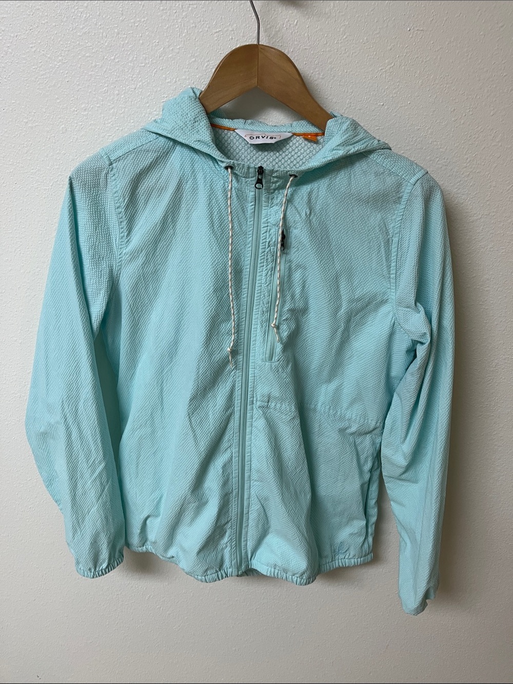 Orvis Light Aqua Hooded Windbreaker Jacket women’s size S